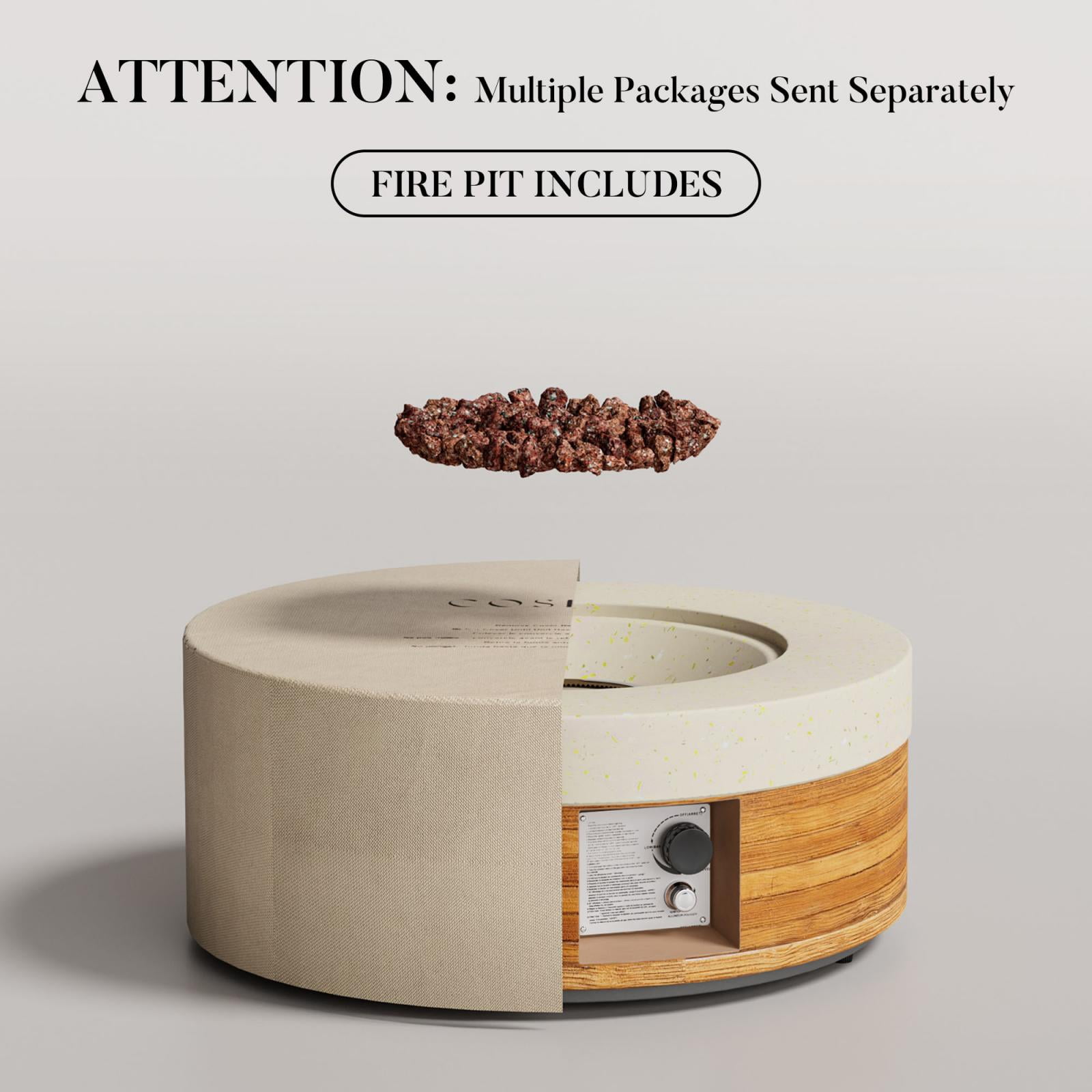 MOALCOFER 28'' Round Concrete Fire Pit Table,Dual-Texture Design with Lava Rocks and Cover