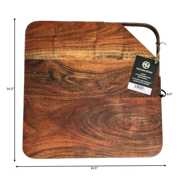 Mountain Woods Large Organic Hardwood Acacia Cutting Board w/ metal handle  - 14.5