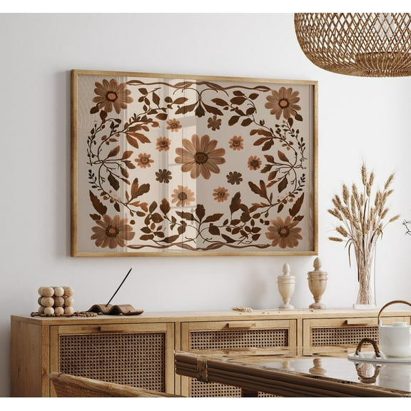 Boho Botanical Wall Art Poster Neutral Brown Floral Decor With Rustic Nature Style UNFRAMED Poster, Wall Art for Decor, Present, 8x12