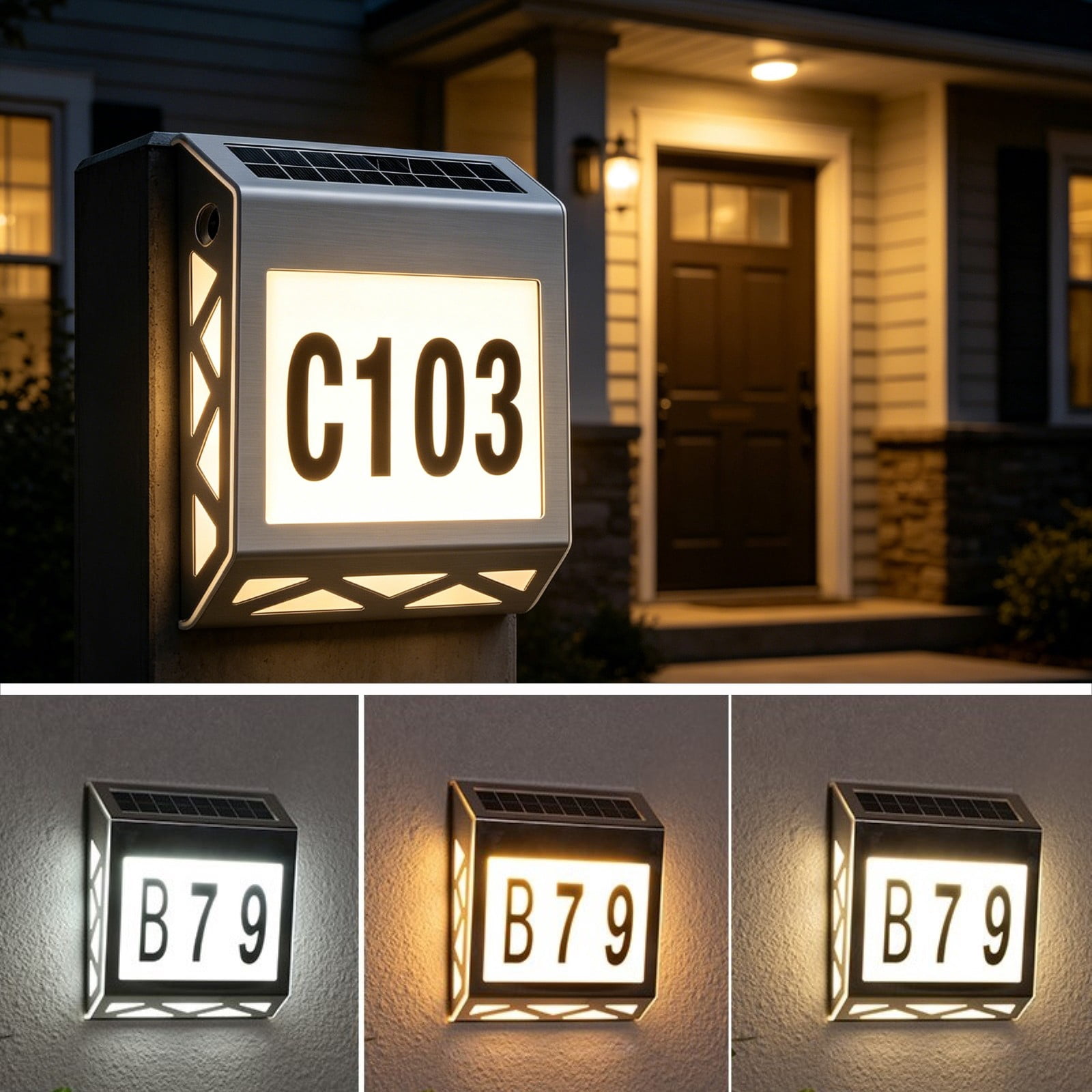 CaiTeLin Solar House Number Light, Address Sign With Number Stickers Waterproof, Outdoor Wall Mounted Lamp For Home Yard Front Door