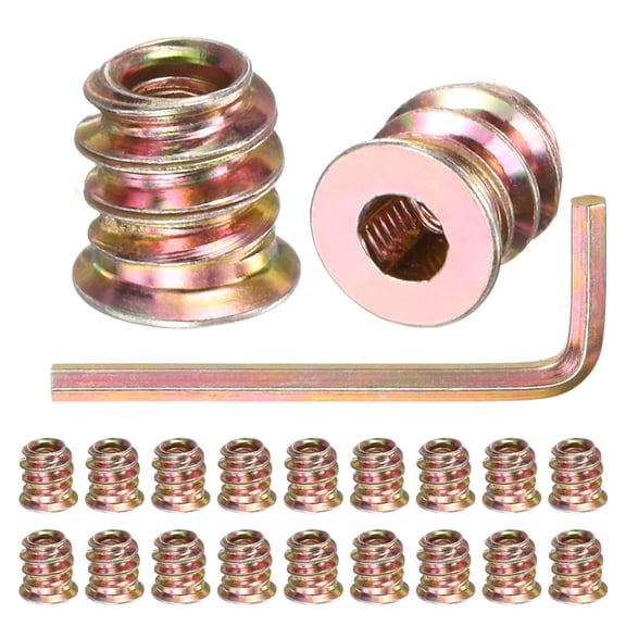 20-Pack Threaded Inserts for Wood, M4x10mm Hex Drive Threaded Insert Nuts with a Wrench for Wood Furniture [Gold Tone]