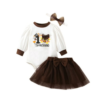 

Huakaishijie My First Thanksgiving Newborn Baby Girls Clothes Romper Top Tutu Skirt and Headband