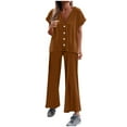 thumbnail image 1 of AherBiu Womens Ribbed Sets Button down V Neck Tops with Straight Leg Capri Pants 2 Piece Summer Outfits, 1 of 7