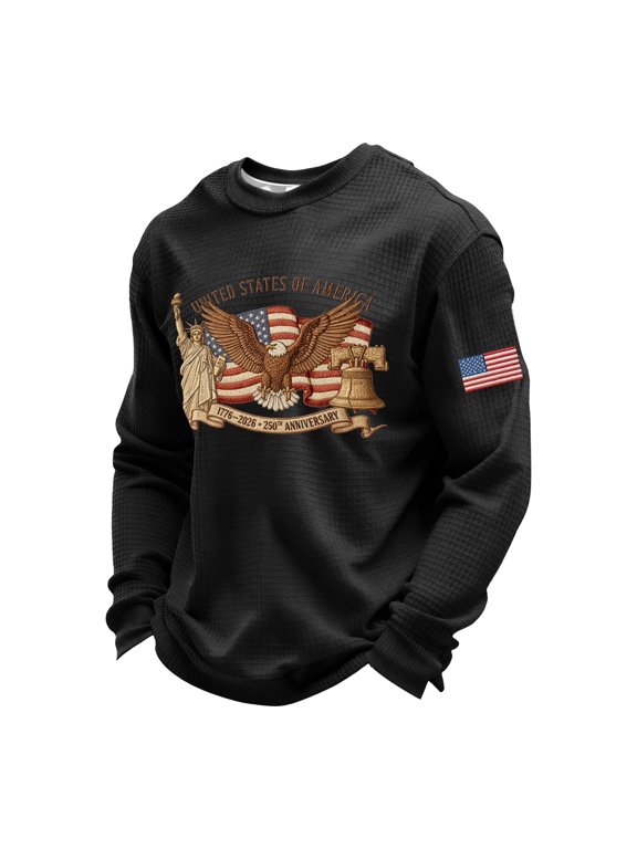Mens Patriotic Shirts 250 Anniversary USA Sweatshirt American Flag Eagle Shirt Long Sleeve Crewneck Pullover Fourth of July Outfit