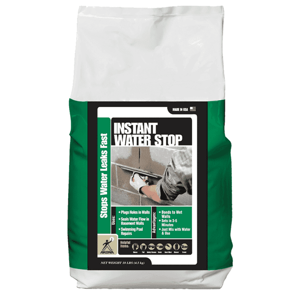 Akona Instant Water Stop - Fix Leaks in Concrete, Plug Holes, Gray Color, Concrete Adhesive (10 Pound Bag)