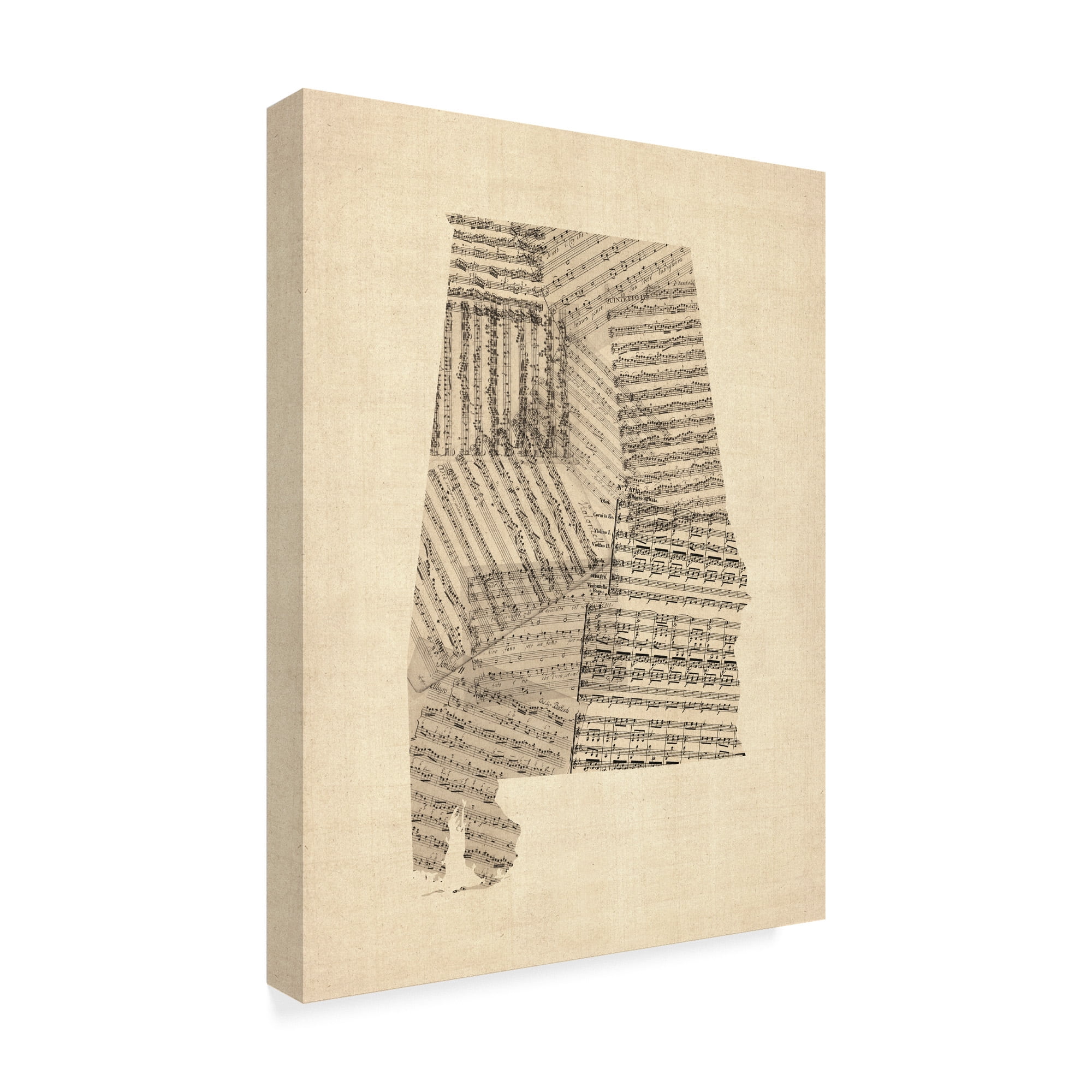 Trademark Fine Art 'Old Sheet Music Map of Alabama' Canvas Art by Michael Tompsett