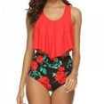 thumbnail image 4 of Women Flounce Swimsuit Two Pieces Bathing Suits Ruffled Tankini Top High Waisted Bikini Set Tummy Control, 4 of 7