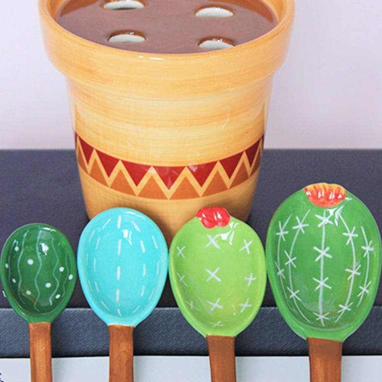  Ceramic Cactus Measuring Spoons set in pot organizer