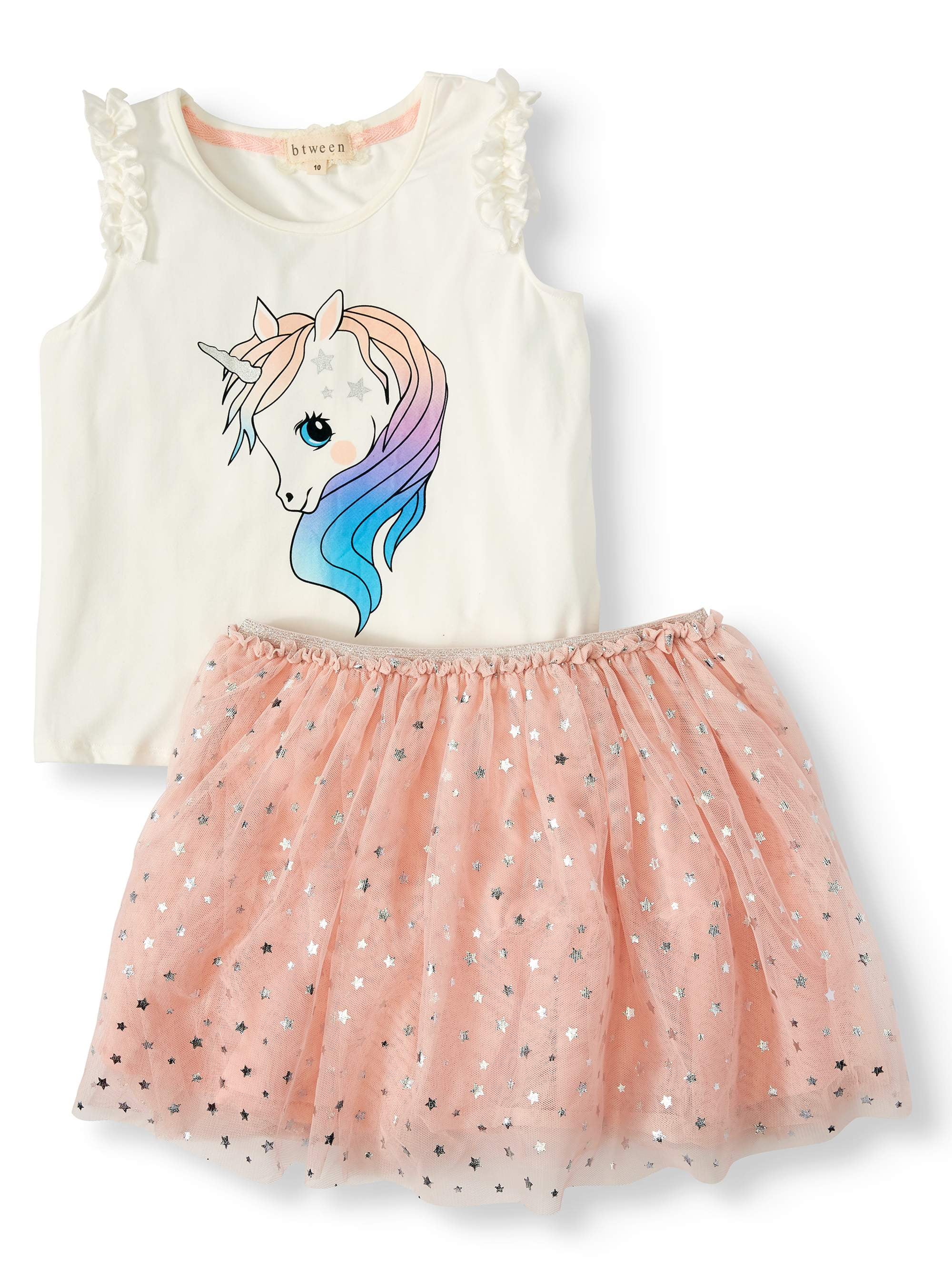 2PC Childrens Girls Kids Unicorn Top T-shirt Tutu Skirt Outfit Set L25 