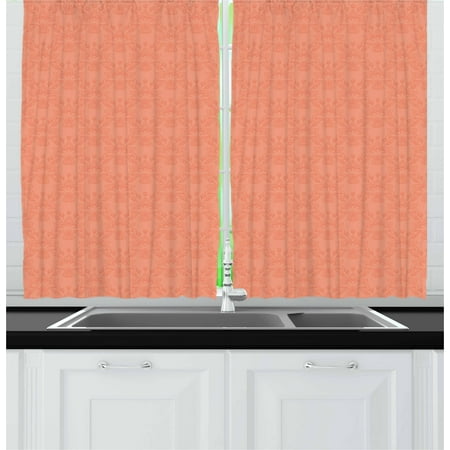 Summer Window Peach Curtains 2 Panels Set, Flower Ornate Pattern Nature Inspired Image with Soft Color Spring Summer Foliage Print, Window Drapes for Living Room Bedroom, 55W X 39L Inches, Peach, by Ambesonne ()