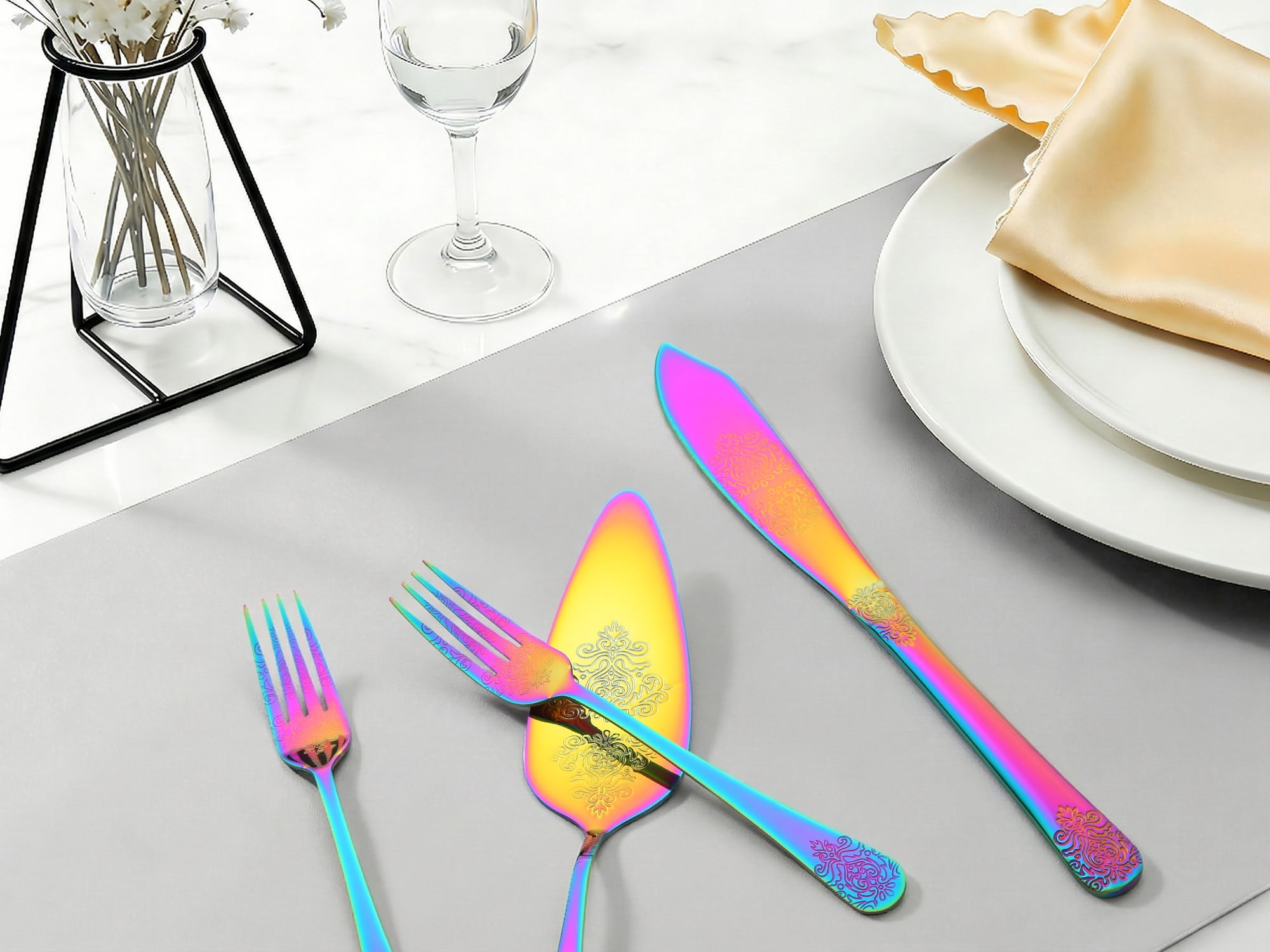 Unique Bargains Stainless Steel Silverware Set with Pie Spatula 4 Piece Colorful