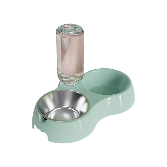 Nkmbld Cat Bowls with Automatic Waterer Bottle, 2 in1 Pet Water and Food Bowl Set with Non Slip Quiet Bottom for Small or Medium Size Dogs Cats