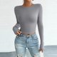 thumbnail image 1 of TaTaai Women's crew neck long sleeve T-shirt, solid color, backless design, cropped slim fit, casual stylish, soft stretchy fabric, ideal for daily outings & casual gatherings Gift, 1 of 5