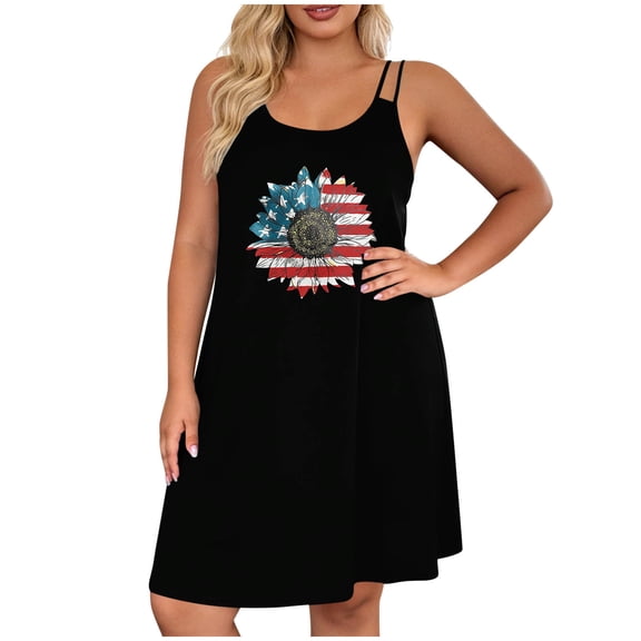 LYEAA Nightgowns for Women Soft 4th of July Sleeveless Home Dress Spaghetti Strap Night Gowns Comfy Loose Sleepwear