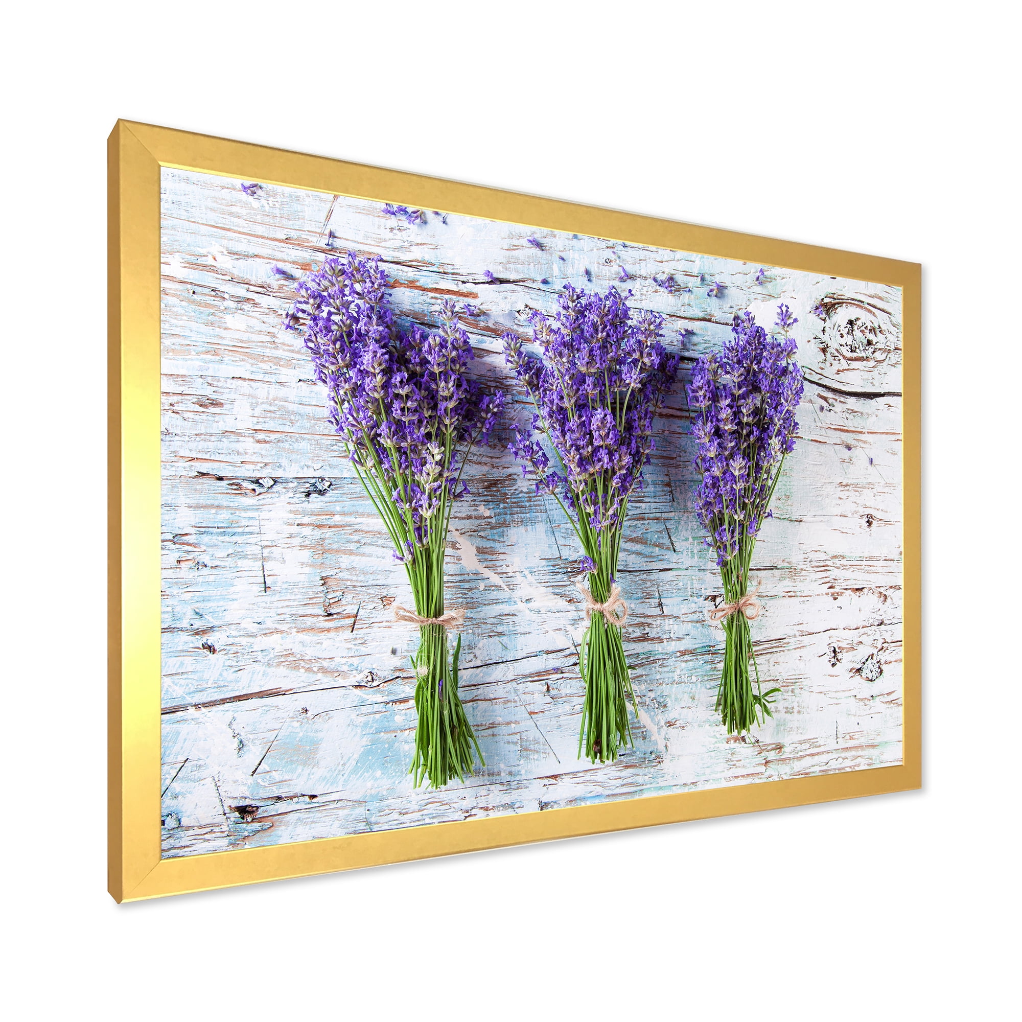 Designart 'Fresh Lavender Bouquets On Wood' Farmhouse Framed Art Print