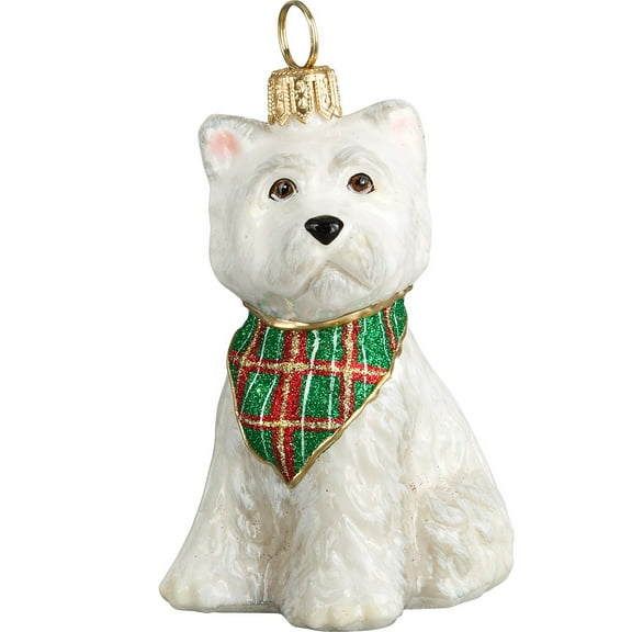West Highland Terrier Westie Puppy with Tartan Bandana Polish Glass Ornament New