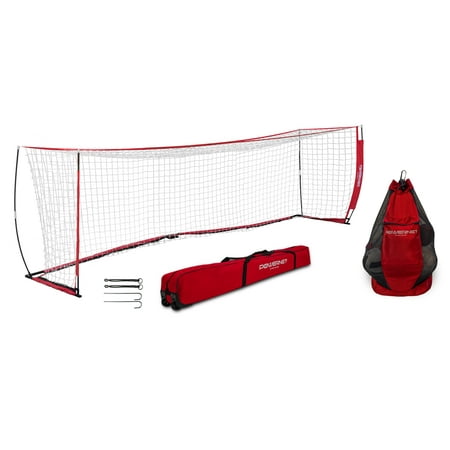 PowerNet 18.5x6.5 FT Soccer Goal Portable Bow Style Net and Large Ball Carry Bag Bundle | Quick Setup Ultra Portable | Full Size Framed Soccer Goal | Perfect for Teams and Coaches