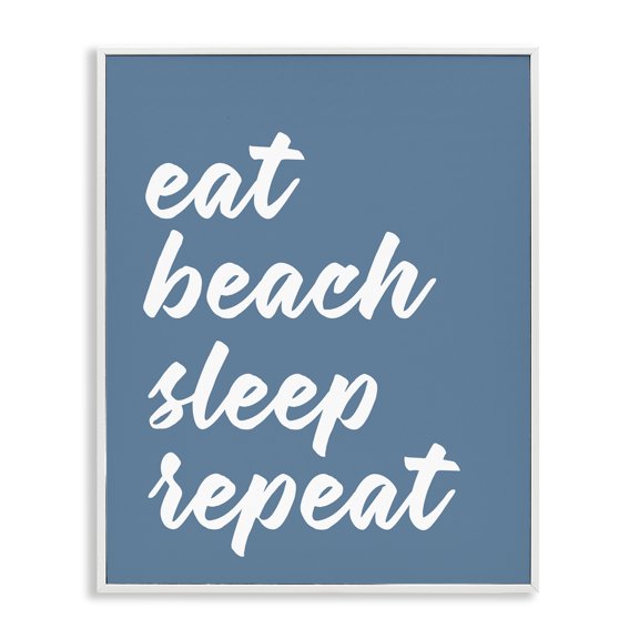 Stupell Industries Contemporary Eat Beach Sleep Repeat Blue Script Phrase White Framed Giclee Art, 24 x 30, by Lettered and Lined