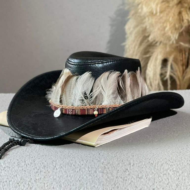 MINGPAI Vintage Faux Leather Hat Women Men Ladies Cowboy MINGPAI Vintage Faux Leather Hat Women Men Ladies Cowboy