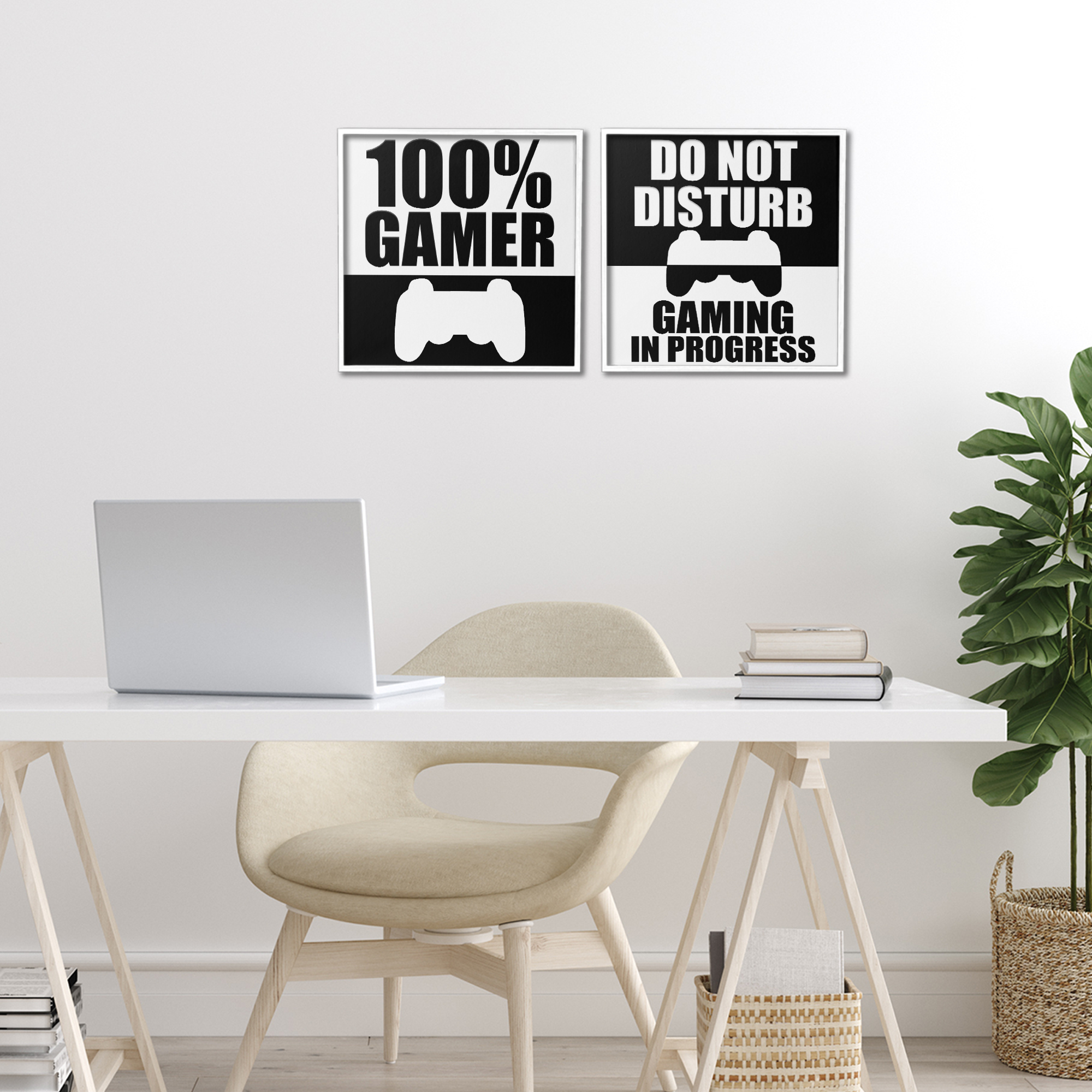 Competitive Gamer Black & White 2 Piece White Framed Giclee Art Set, design by Kim Allen