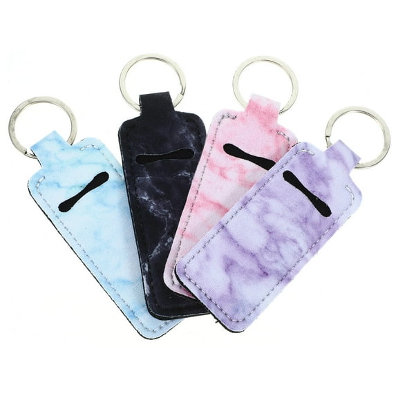 PBPBOX 4Pcs Keychain Lip Balm Holder Compact Portable Cosmetic Sleeve with Decorative Design