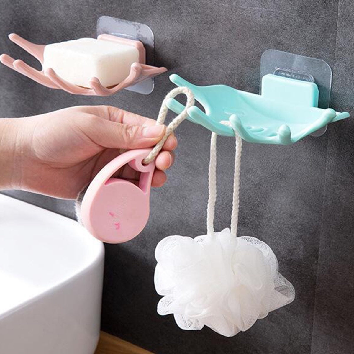 Neinkie Soap Dish Shower Wall Mounted Soap Tray for Shower Bathroom Kitchen Counter Top Wall Mounted Layers Soap Dish No Drilling Creative Soap