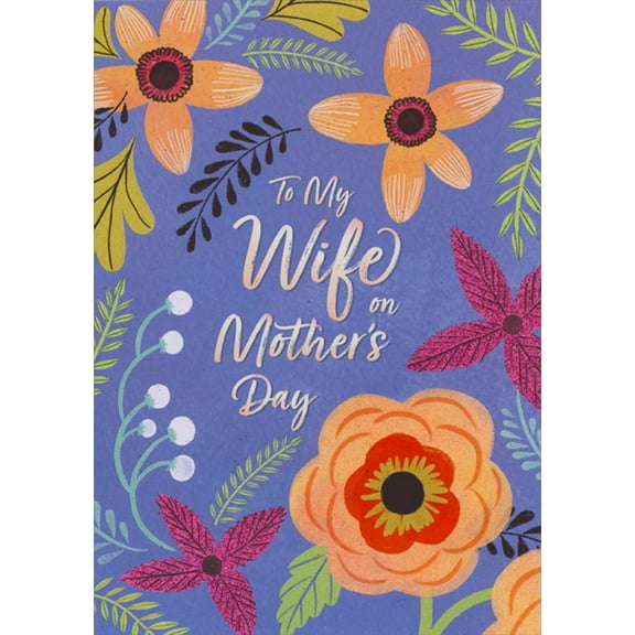 Designer Greetings Large Peach, Pink and Red Flowers on Blue Mother's Day Card for Wife
