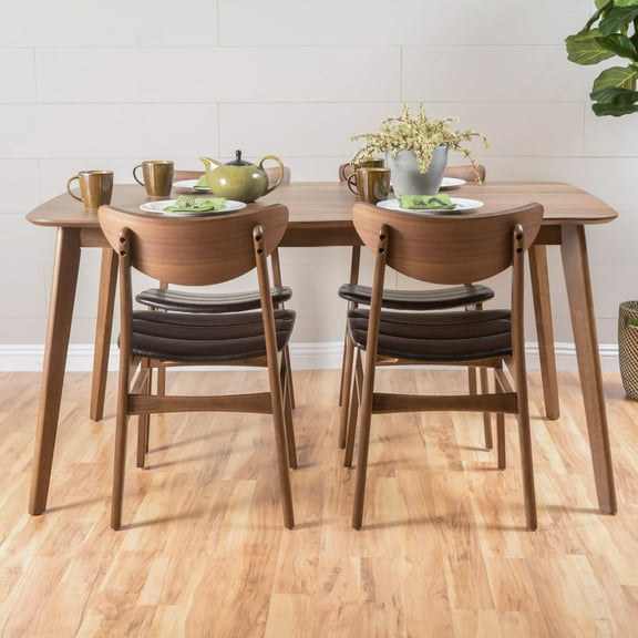 Noble House Ava Natural Walnut Wood Dark Brown 5-Piece 60" Dining Set