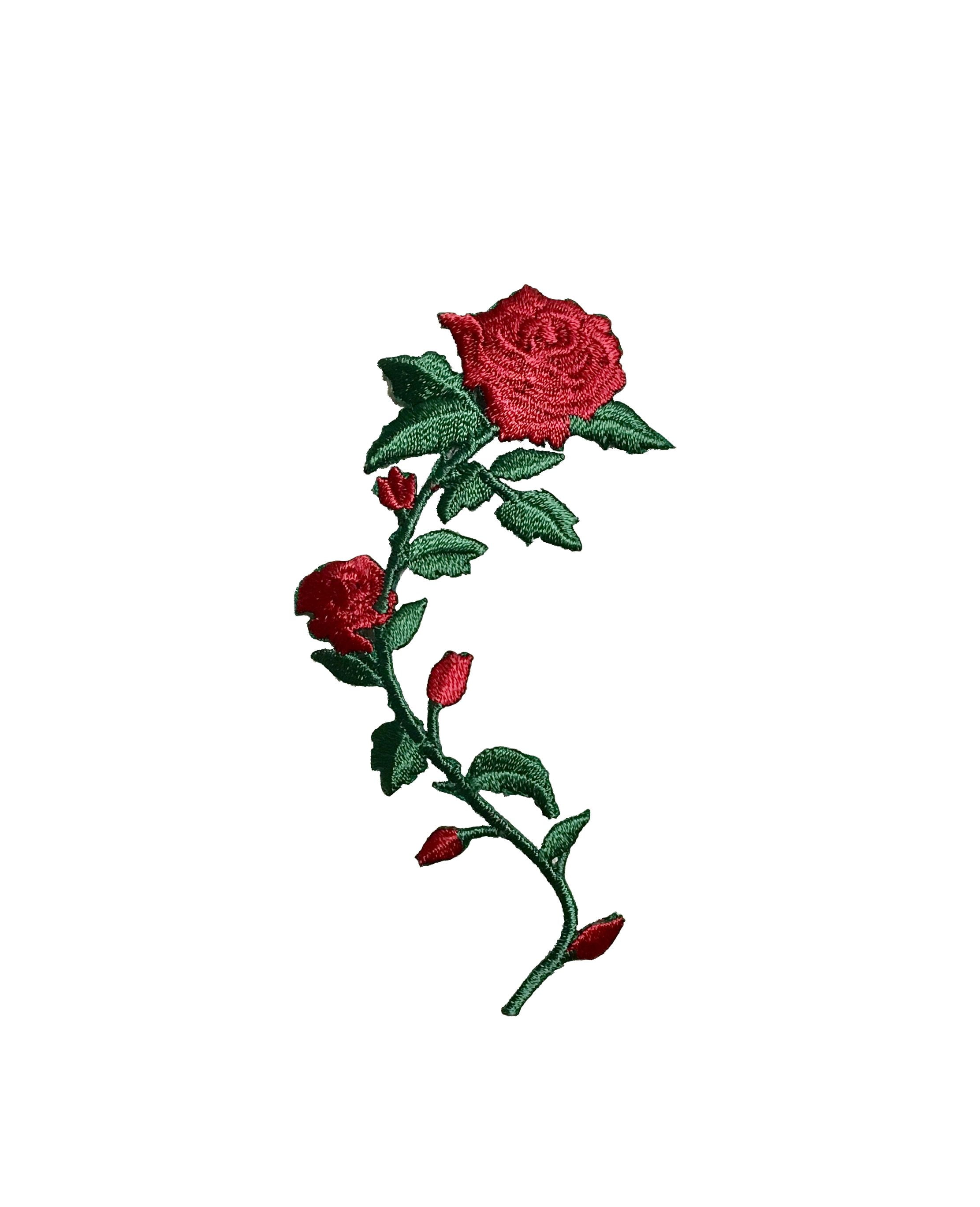 RED ROSE 3 1/2"  Iron On Patch Flowers Roses Garden