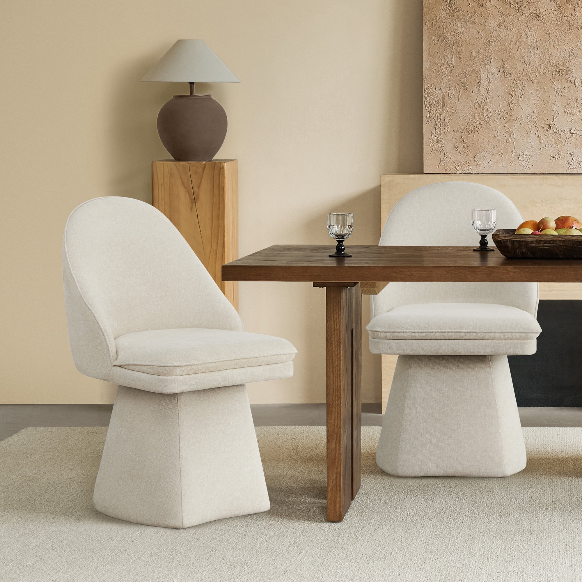 Spruce & Spring Modern 360° Swivel Upholstered Dining Chair with High Back, Single, Linen