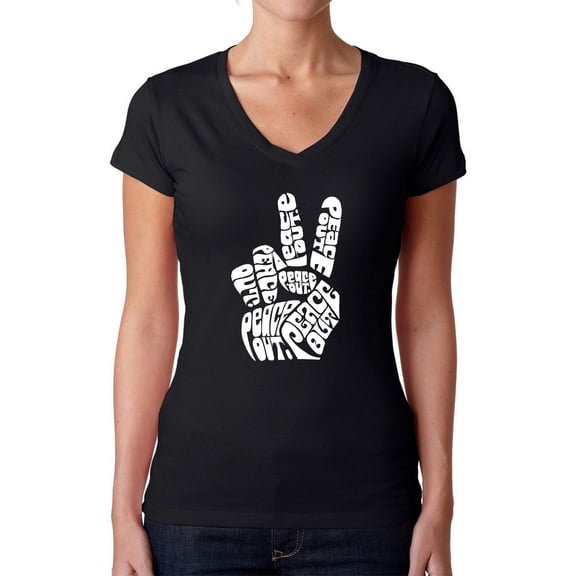Women's Word Art V-Neck T-Shirt - Peace Out