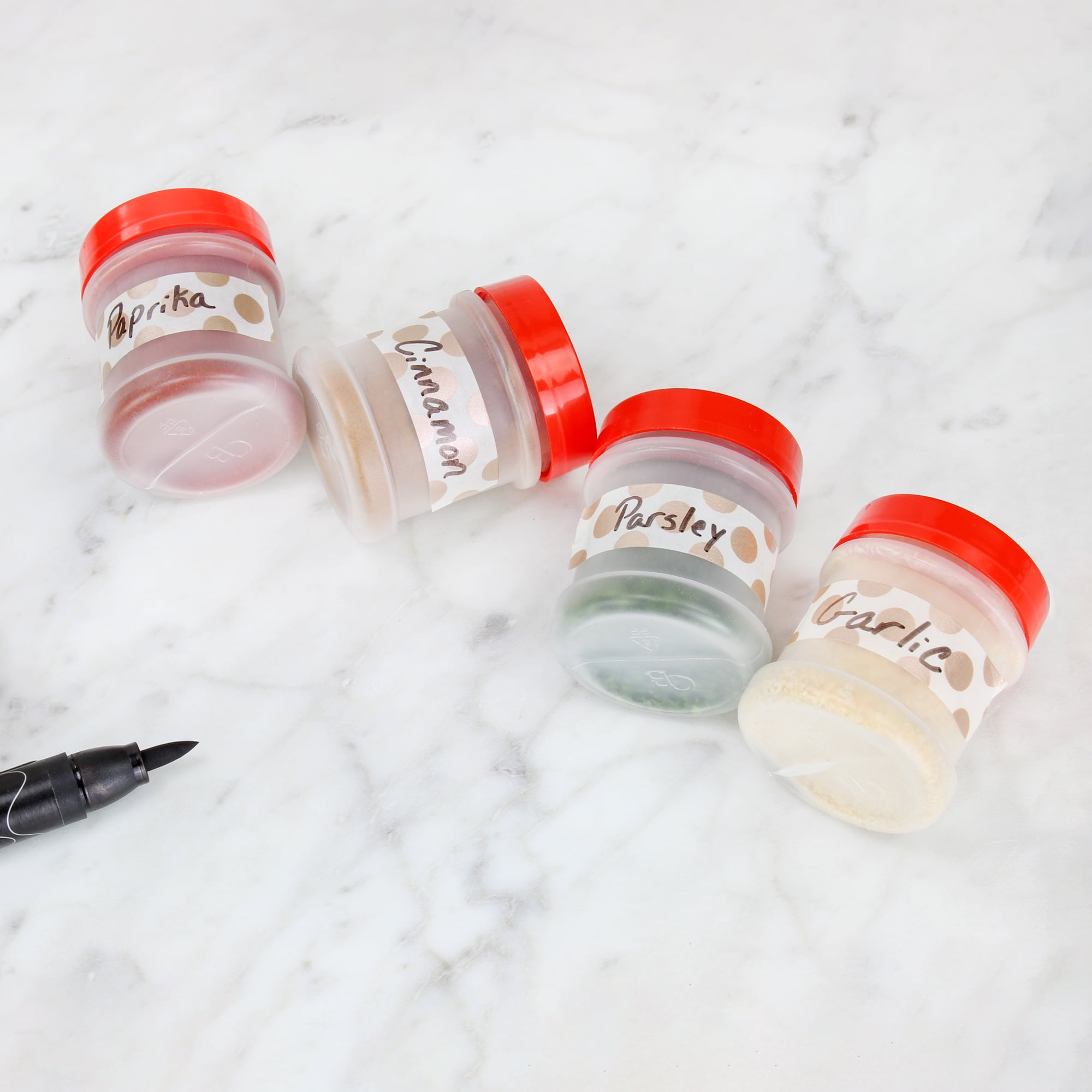 Cornucopia Brands-1oz Mini Plastic Spice Jars With Red Lids And