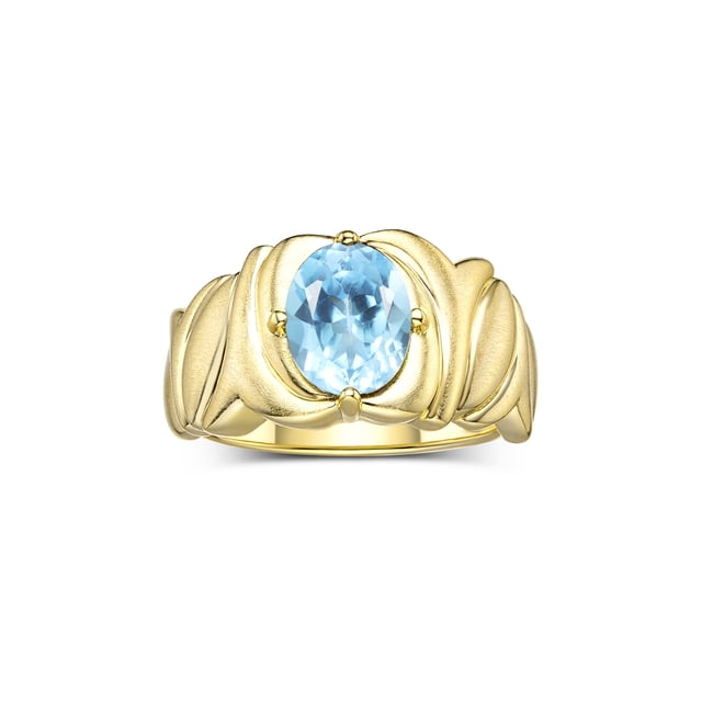 RYLOS Bagues pour Femmes Bague en Argent Plaqué Or 14K Solitaire Pierre Précieuse Ovale 9x7 mm Finition Satinée Jonc Topaze Bleue de Décembre Taille 7