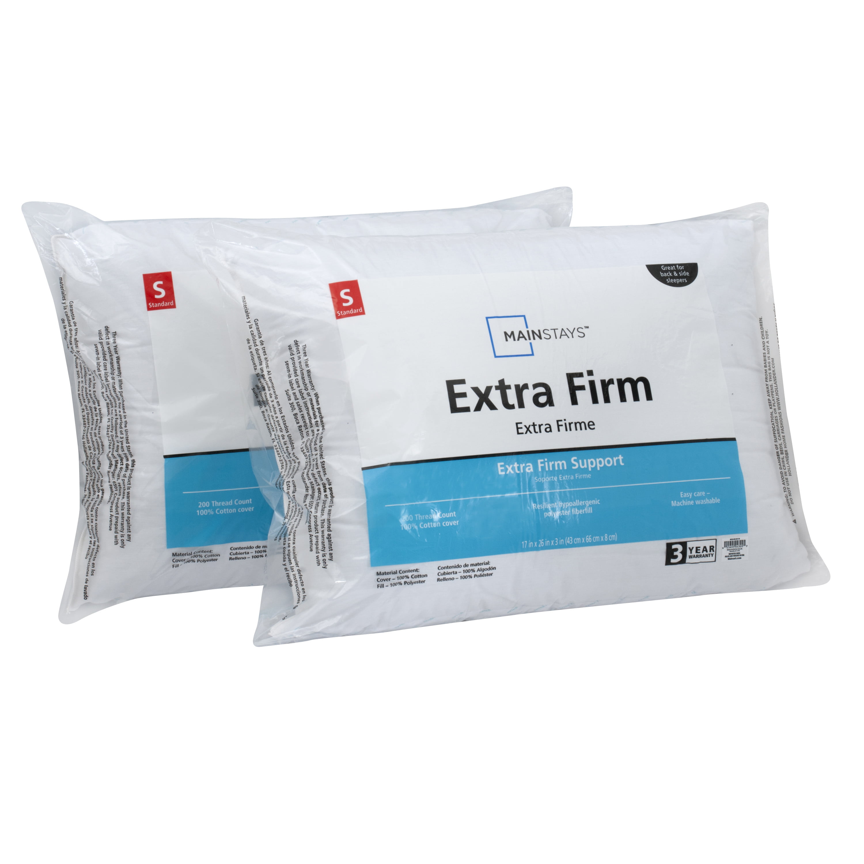 Extra Super Firm Pillow KING SIZE Set//2 Bed Pillows 3/" SuperSide FREE SHIPPING