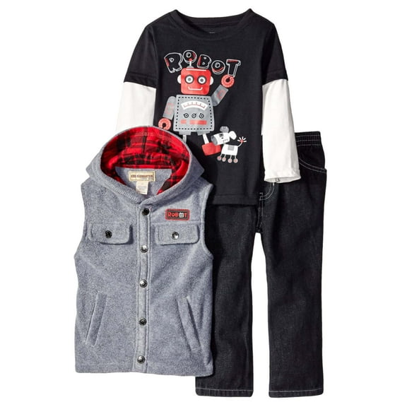 Kids Headquarters Infant Toddler Boys 3 Piece Robot Outfit Vest Shirt Pants 24m