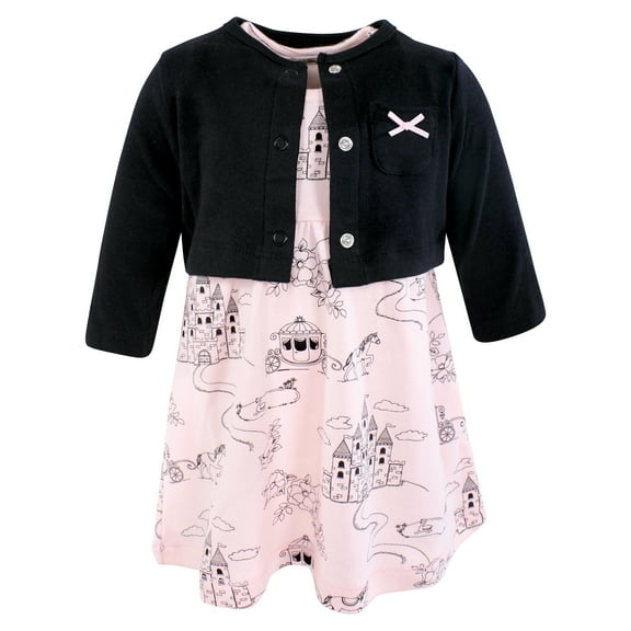 Hudson Baby Infant and Toddler Girls Cotton Dress and Cardigan Set, Fairytale Princess, 0-3 Months