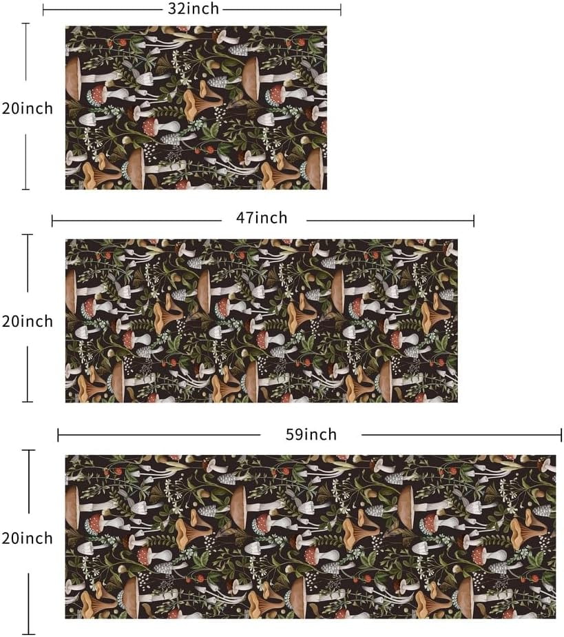 Boho Mushroom Print Kitchen Rugs Sets of 3,Non Slip Rubber Kitchen Mats for Floor Vintage Farmhouse Washable Kitchen Area Rugs Floor Carpet Runners for Hallway Laundry Room,Brown/Black/Green