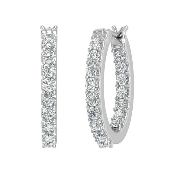 1 Carat Prong Set Diamond Inside-out Hoop Earrings in 14k White Gold - IGI Certified (SI1-SI2 Clarity)