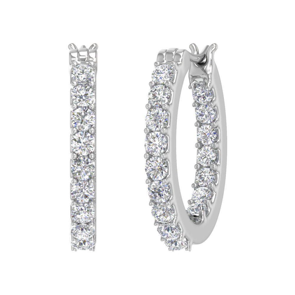 FINEROCK 1 Carat Prong Set Diamond Insideout Hoop Earrings in 14k