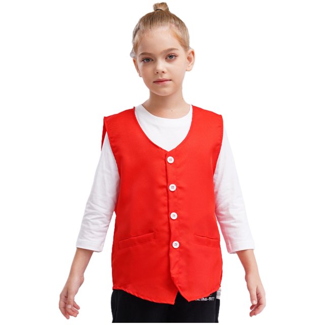 zdhoor Kids Button Volunteer Activity Vest Button Up Irregular Hem Waistcoat Sleeveless Waiter Bartender Uniform Red M/11