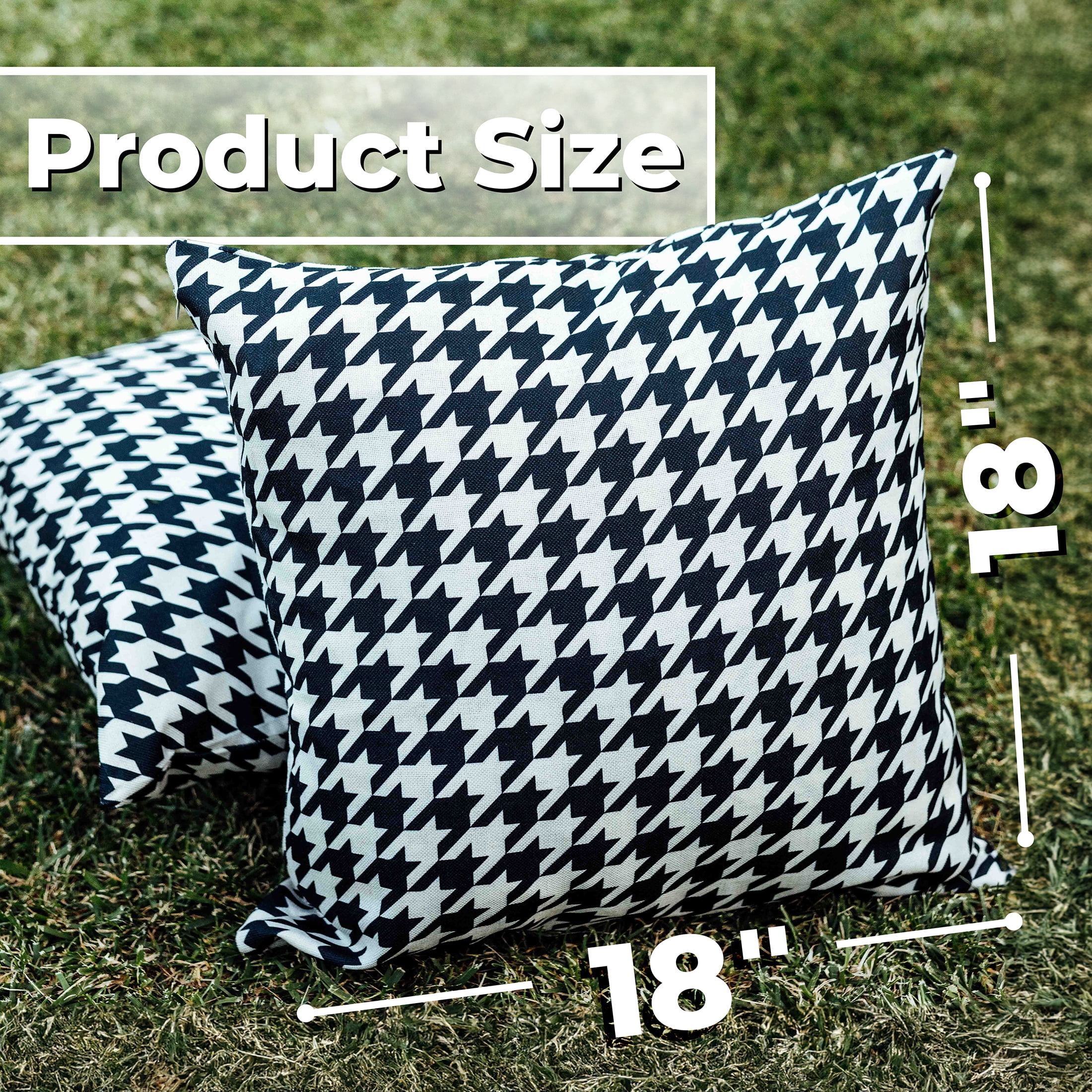 DecorX Weather Resistant 18x18 in Glam Outdoor Pillow Covers, 2 Count, Houndstooth Blue and White