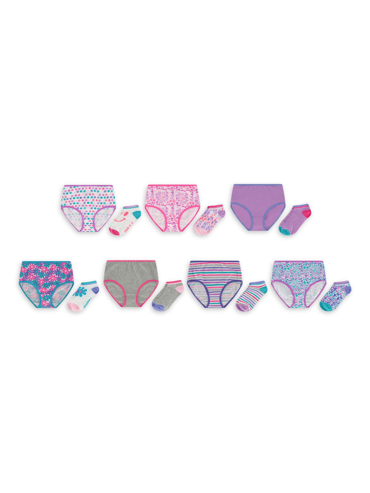 Wonder Nation Girls Socks & Brief, 7 Pairs Each, Sizes 4-16