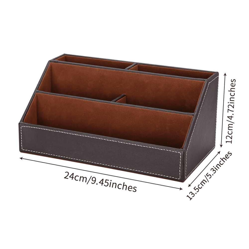 KINGFOM Desktop Organizer, Multi-Function Desk Organizer Office Supplies Storage Box Pen Holder Pen Organizer Business Card Holder Remote Holder Brown