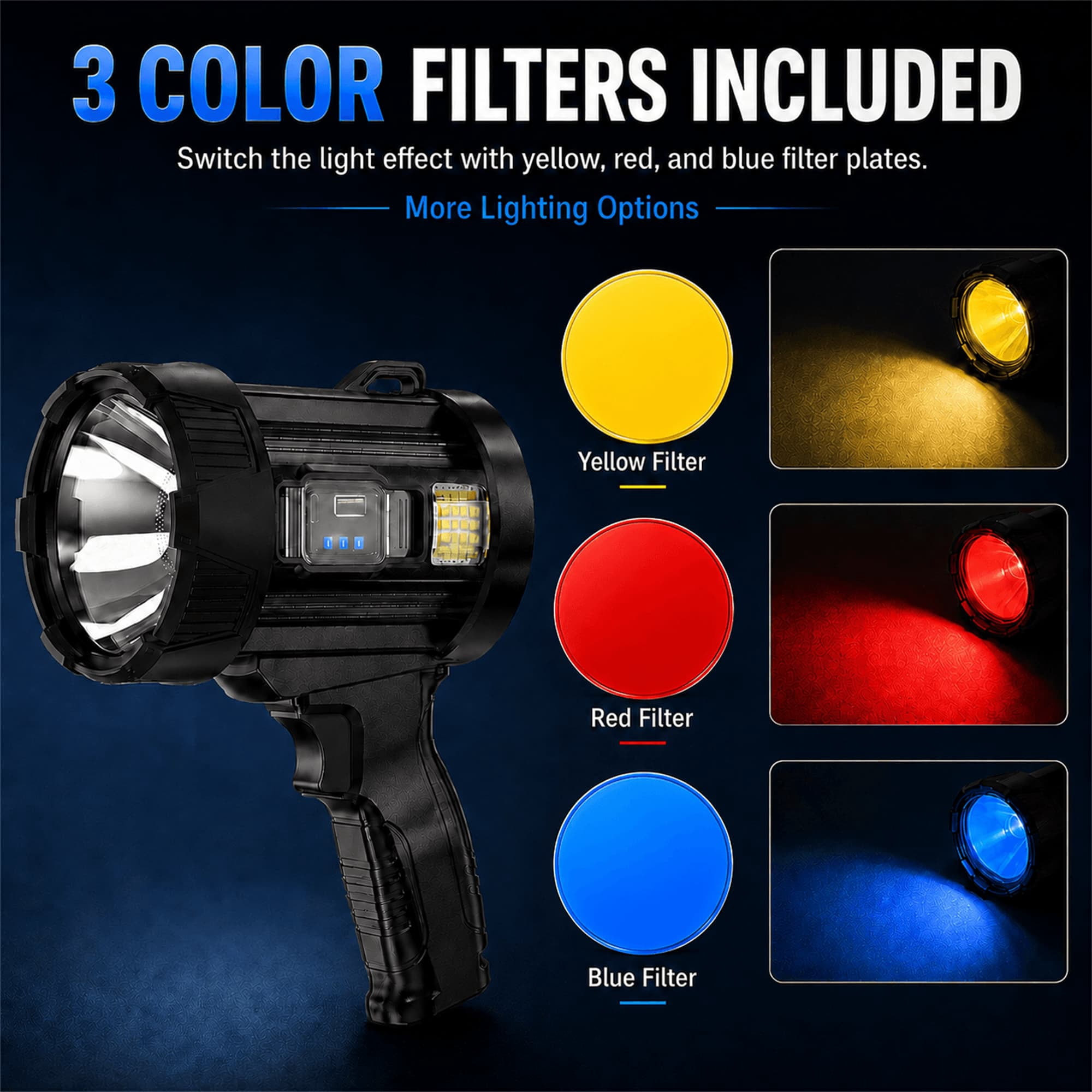 Sentryse Rechargeable Spotlight Flashlight, 99,000 Lumens Super Bright Handheld Spotlight, Long Running Spot Light Searchlight with Solar Panels for Hunting Boating Camping, Black Small