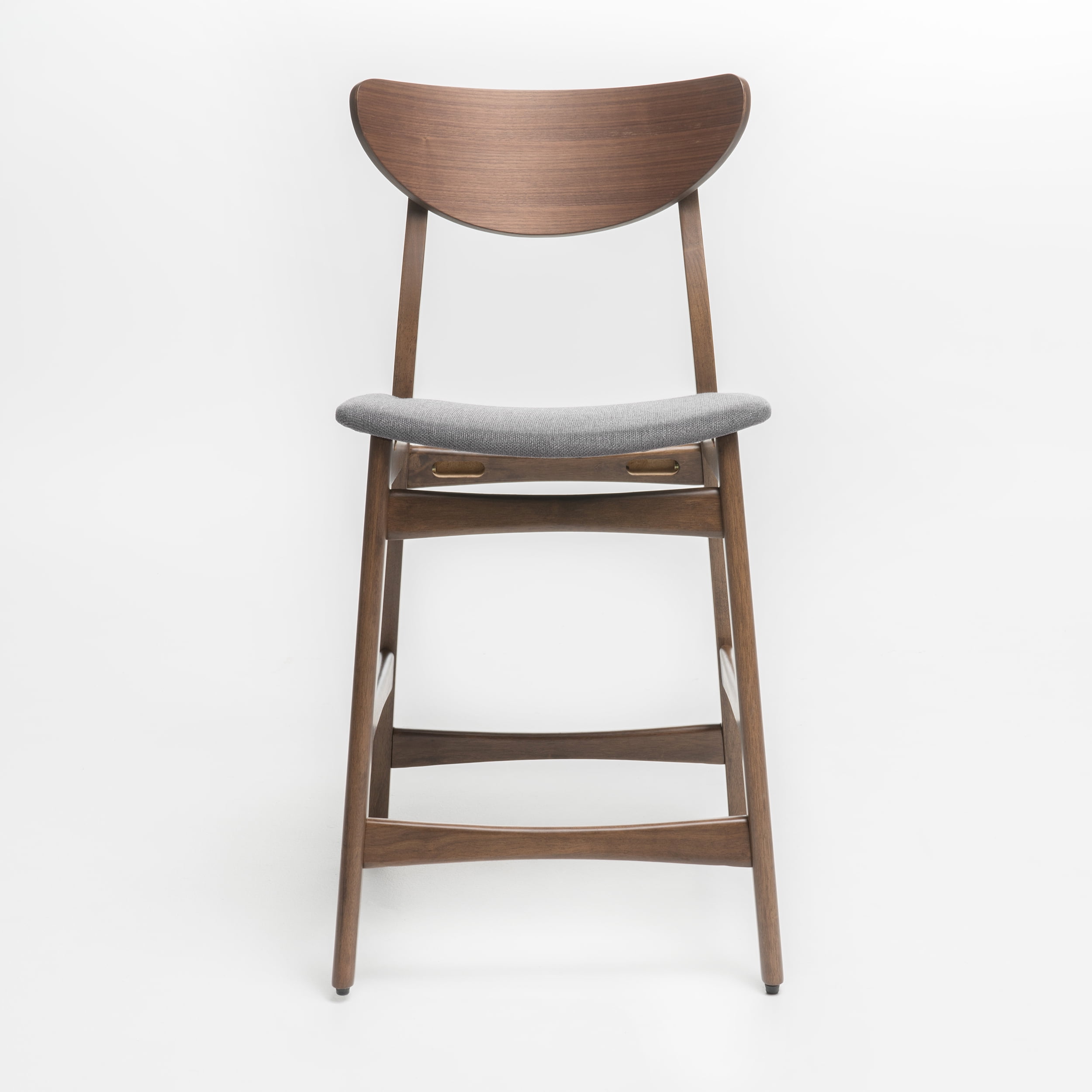 Noble House Gillian Mid-Century Fabric Walnut Finish Counter Chair, Set of 2, Dark Grey