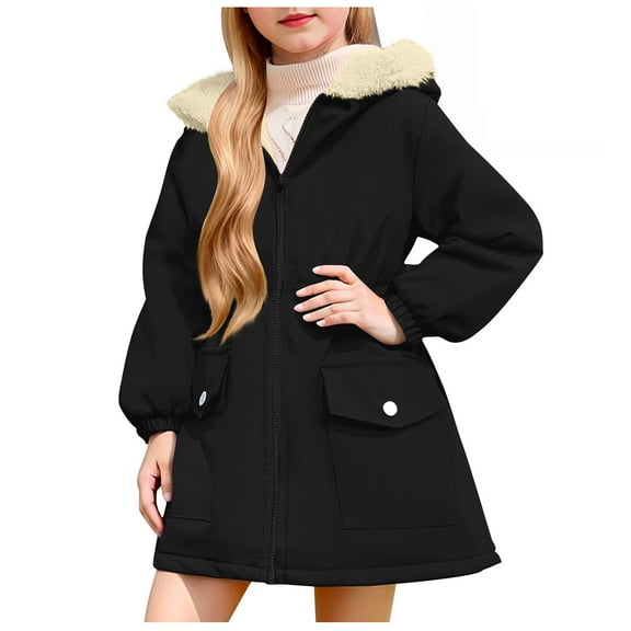 newwalpole Girl's Long Winter Warm Parka Sherpa Trimmed Collar Puffer Ski Jacket Coat Black for Size 4-5 Years