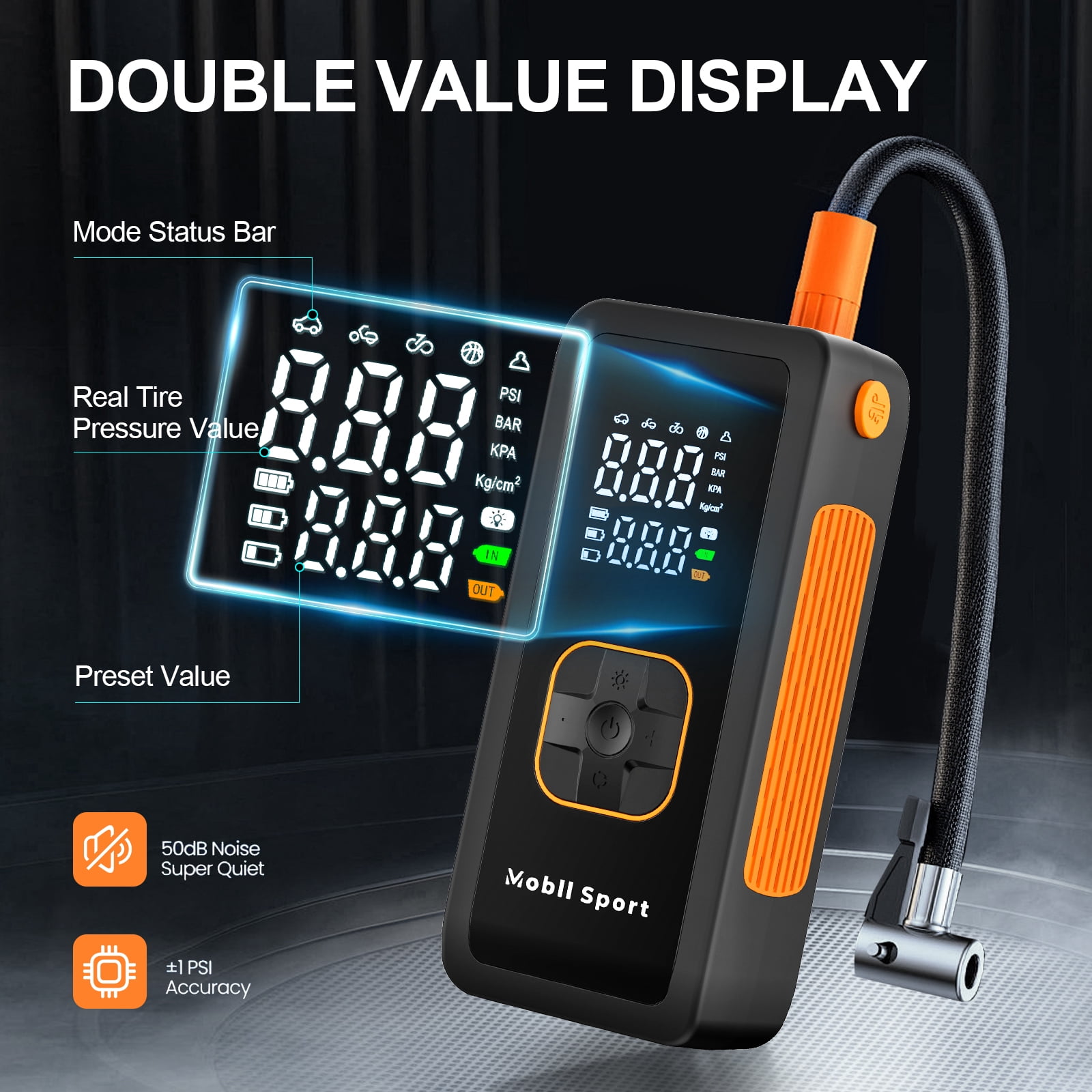 Tire Inflator Portable Air Compressor, 180 PSI Air Pump For Car Tires with Digital Pressure Gauge, LED Light and Auto Shut-Off Function - Cordless Pump for Car, Motorcycle, Bicycle, Balls and More