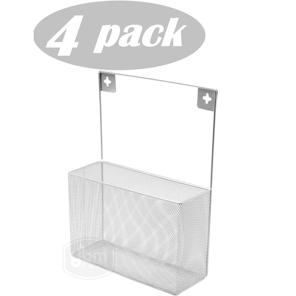 YBM Home Wall Hanging Basket for Kitchen (4-Pack) Mesh Silver Bin Wall Mount Storage Basket Ideal for Pantry, Bath, Laundry Room, Craft, and Office O