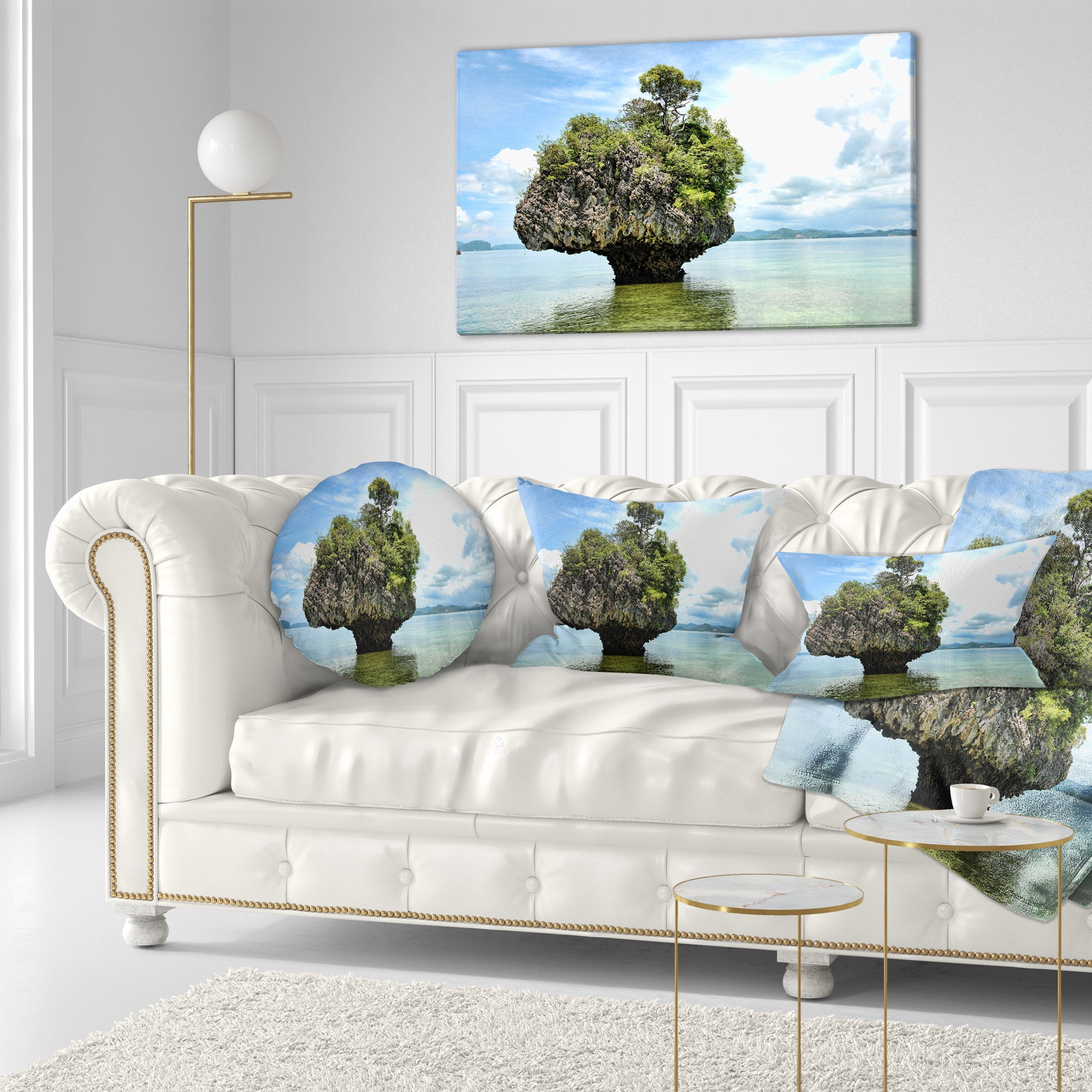 Designart Tree Island in Summer - Landscape Photography Throw Pillow - 12x20