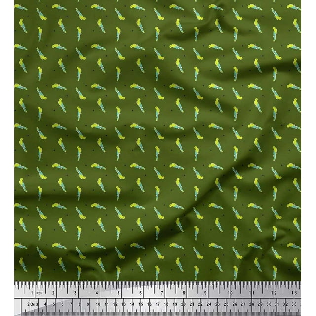 Soimoi Georgette Viscose Fabric Dot & Parrot Bird Decor Fabric Printed Yard 42 Inch Wide